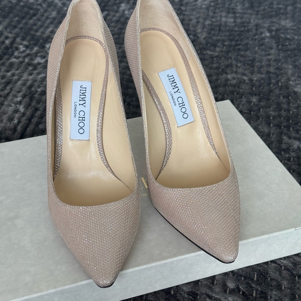 Jimmy Choo Women's Pumps - Ballet Pink Glitter Mesh on Suede, 38.5 NWT - Picture 2 of 8